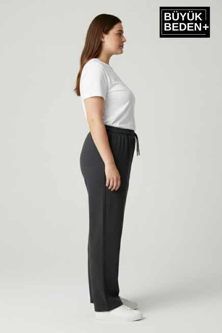 Kadın Büyük Beden N Logo Baskılı Rahat Kesim Paça Reçme ince Eşofman Altı SPR26EAK952-4