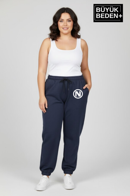 Kadın Büyük Beden N Logolu Paça Lastikli Rahat Kesim Jogger İnce Eşofman Altı SPR26BEAK951-4