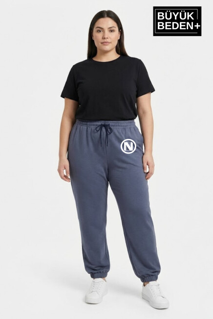 Kadın Büyük Beden N Logolu Paça Lastikli Rahat Kesim Jogger İnce Eşofman Altı SPR26BEAK951-4