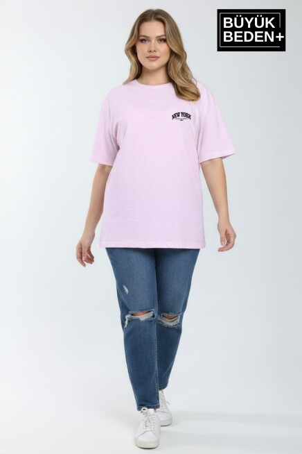 Süperlife Kadın Büyük Beden New York Baskılı 3xl-6xl Bisiklet Yaka Tshırt SPR25BTSK510-05