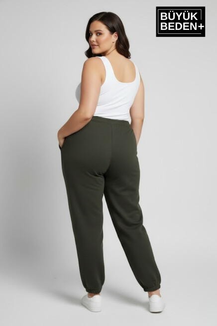 Kadın Büyük Beden New York Paça Lastikli Rahat Kesim Jogger İnce Eşofman Altı SPR26BEAK951-5