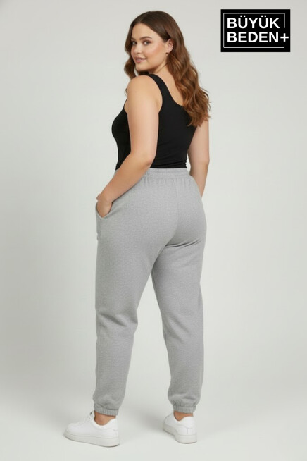 Kadın Büyük Beden New York Paça Lastikli Rahat Kesim Jogger İnce Eşofman Altı SPR26BEAK951-5