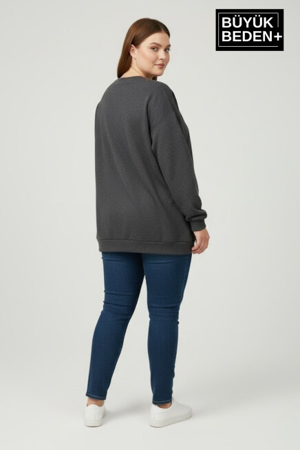 Kadın Büyük Beden NY Newyork Baskılı Bisiklet Yaka ince Sweatshirt SPR26BSWK956-15