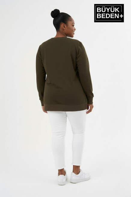 Kadın Büyük Beden Orta Brooklyn Baskılı Bisiklet Yaka Sweatshirt SPR26BSWK956-8