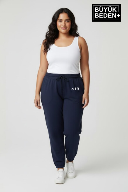 Kadın Büyük Beden Paça Lastikli Rahat Kalıp AR Baskılı İnce Eşofman Altı SPR26BEAK951-1