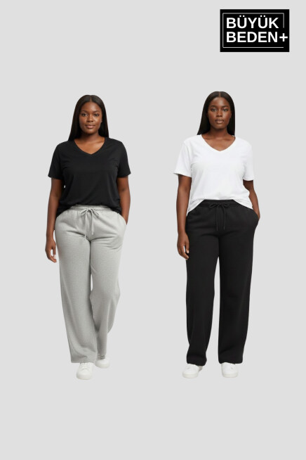 Kadın Büyük Beden Paça Reçme İnce Eşofman Altı 2’li Set – Rahat Kalıp SPR26BEAK952+2