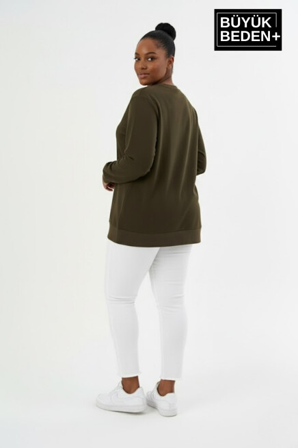 Kadın Büyük Beden Unified Collective Baskılı Bisiklet Yaka Sweatshirt SPR26BSWK956-10