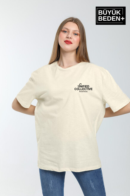 Kadın Büyük Beden Unified Collective Baskılı 3xl-6xl Bisiklet Yaka Tshırt SPR26BTSK510-10
