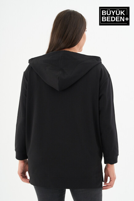 Kadın Tunik Büyük Beden A Baskılı Fermuarlı Kapşonlu Sweat Hırka SPR26BTK955-3