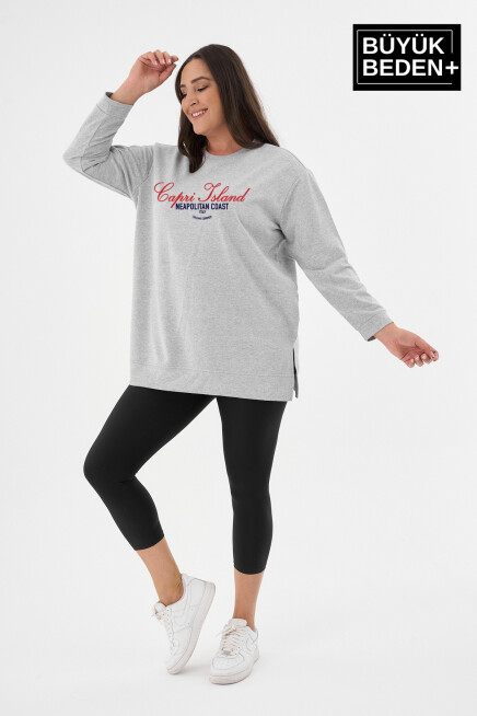 Kadın Tunik Büyük Beden Capri Island Baskılı ince Sweatshırt SPR26BTK990-1