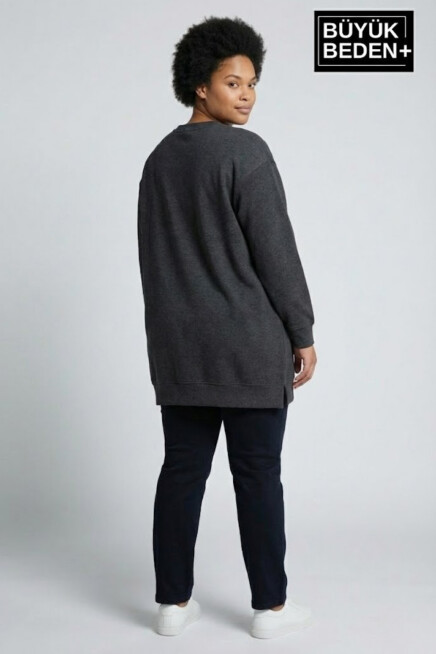 Kadın Tunik Büyük Beden Capri Island Baskılı ince Sweatshırt SPR26BTK990-1