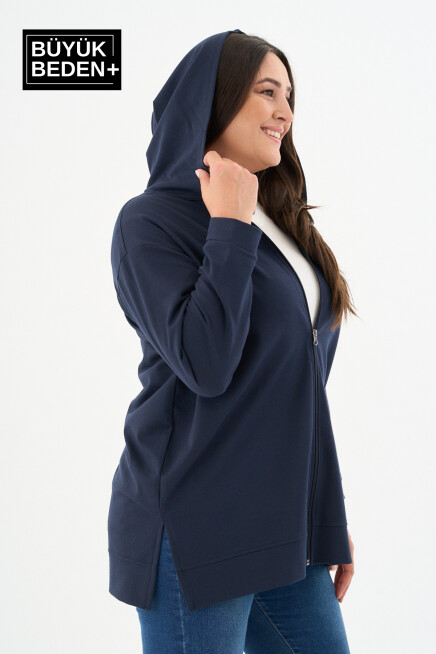 Kadın Tunik Büyük Beden M Baskılı Fermuarlı Kapşonlu Sweat Hırka SPR26BTK955-4