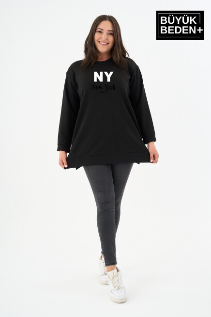 Kadın Tunik Büyük Beden NY NEWYORK Baskılı ince Sweatshırt SPR26BTK990-1