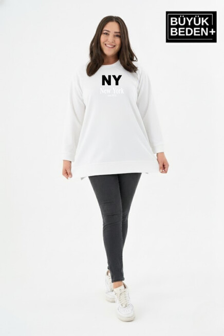 Kadın Tunik Büyük Beden NY NEWYORK Baskılı ince Sweatshırt SPR26BTK990-1