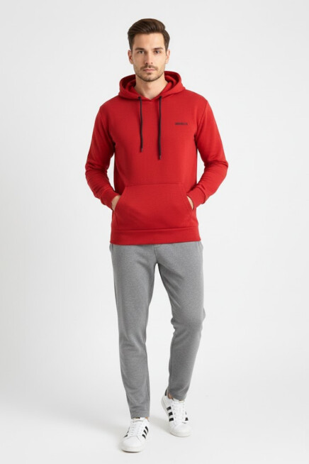 Süperlife Kapşonlu Uzun Kollu Baskılı Dar Kalıp İnce Erkek Sweatshirt SPR 2019K61