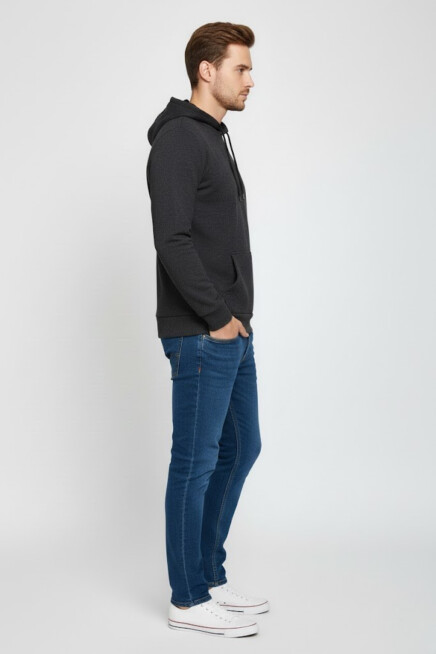 Süperlife Kapşonlu Uzun Kollu Baskılı Dar Kalıp İnce Erkek Sweatshirt SPR 2019K61