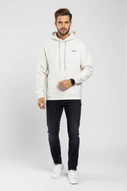 Süperlife Kapşonlu Uzun Kollu Baskılı Dar Kalıp İnce Erkek Sweatshirt SPR 2019K61