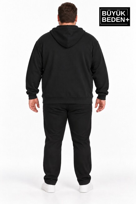 Erkek Büyük Beden İki İplik Kapüşonlu Fermuarlı Cepli Sweatshirt Hırka SPR26BHR961
