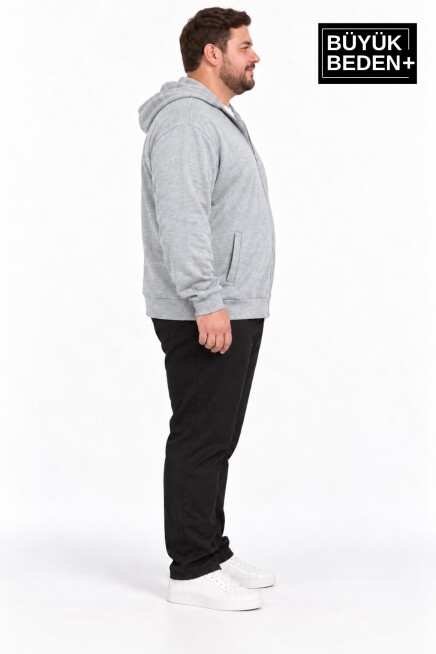 Erkek Büyük Beden İki İplik Kapüşonlu Fermuarlı Cepli Sweatshirt Hırka SPR26BHR961