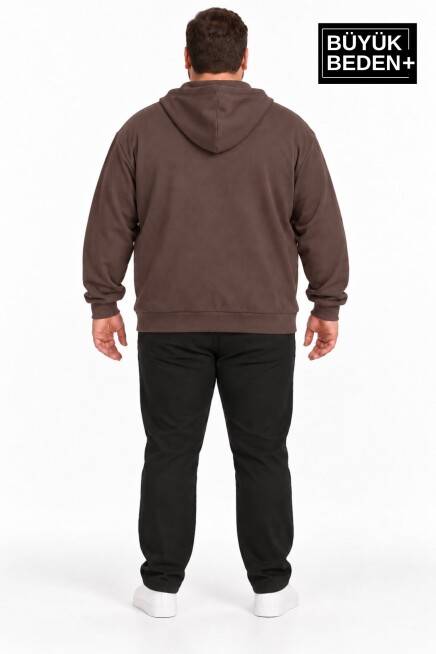 Erkek Büyük Beden İki İplik Kapüşonlu Fermuarlı Cepli Sweatshirt Hırka SPR26BHR961
