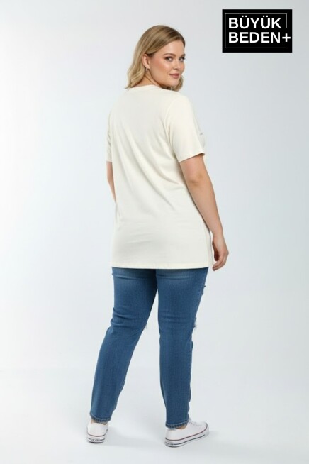 Kadın Büyük Beden Capri Island Baskılı 3xl-6xl Bisiklet Yaka Tshırt SPR26BTSK510-14