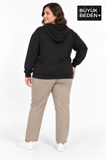 Kadın Büyük Beden Fermuarlı Kapüşonlu Cepli Sweatshirt Hırka Rahat Kalıp SPR26BHRK961