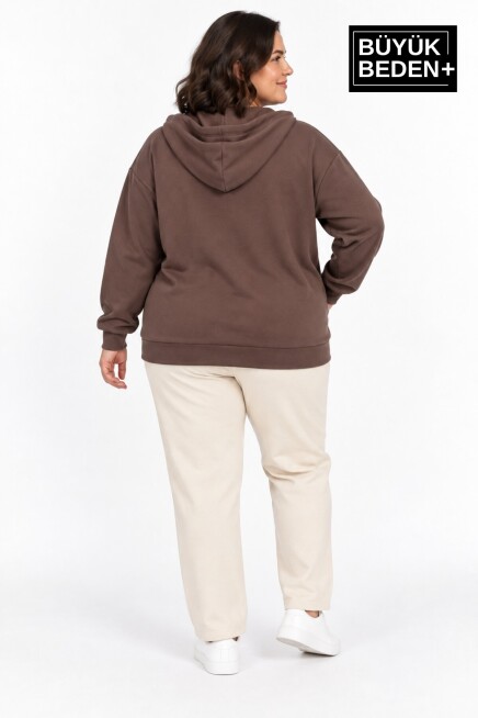 Kadın Büyük Beden Fermuarlı Kapüşonlu Cepli Sweatshirt Hırka Rahat Kalıp SPR26BHRK961
