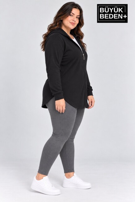 Kadın Büyük Beden Fermuarlı Kapüşonlu Sweatshirt Günlük Rahat Kesim SPR26BHR994