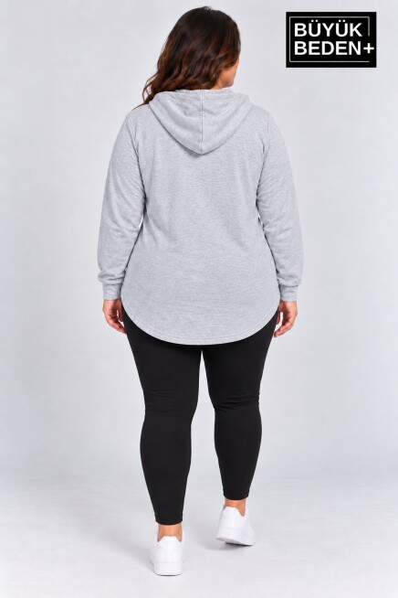 Kadın Büyük Beden Fermuarlı Kapüşonlu Sweatshirt Günlük Rahat Kesim SPR26BHR994