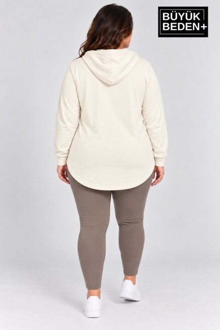 Kadın Büyük Beden Fermuarlı Kapüşonlu Sweatshirt Günlük Rahat Kesim SPR26BHR994