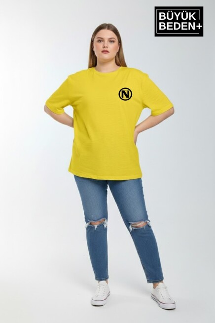 Kadın Büyük Beden N Baskılı 3xl-6xl Bisiklet Yaka Tshırt SPR26BTSK510-19